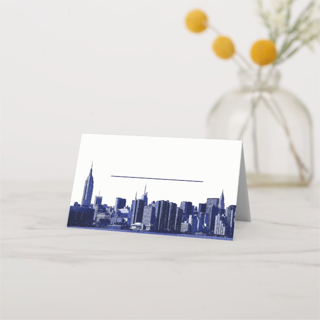 NYC Skyline Wide Angle Etched Look 01 Escort Karte (Vorderseite)