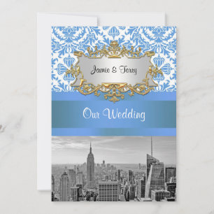 NYC SNYC Skyline BW D4 Damask Wedding Invitation V Einladung
