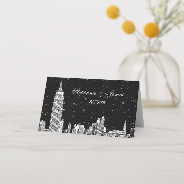NYC Starry Skyline DIY BG Escort Cards #3 Platzkarte (Vorderseite)