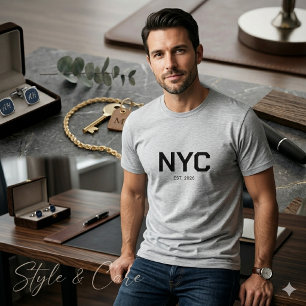 NYC Text Mark Herren Modern Grau Grafik T-Shirt