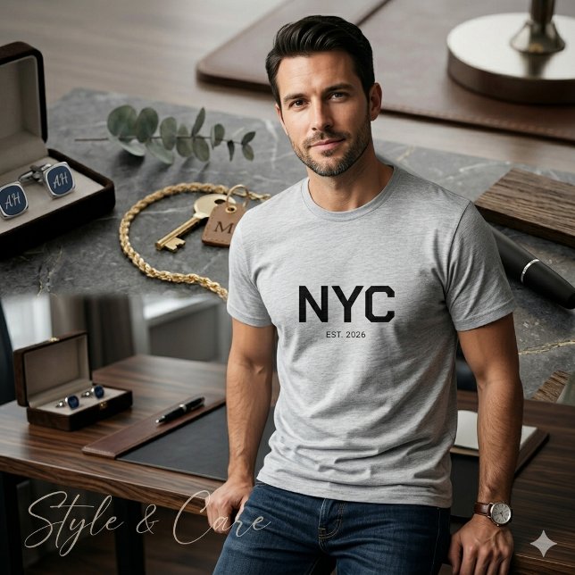 NYC Text Mark Herren Modern Grau Grafik T-Shirt (NYC Text Mark Mens Modern Grey Graphic T-Shirt)