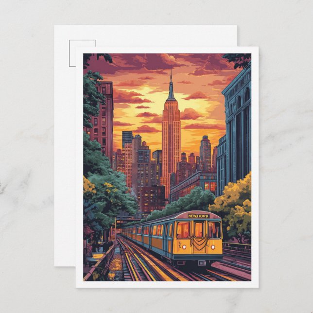 NYC USA Vintag Illustration Travel Postkarte (Vorne/Hinten)