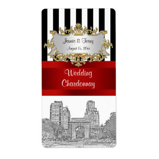 NYC Washington Sq PK Blk Wht Stripe Red Wine Label