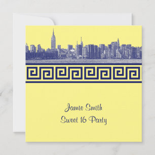 NYC Weite Skyline Ätzung BW GK Sweet Sixteen SQ Bl Einladung