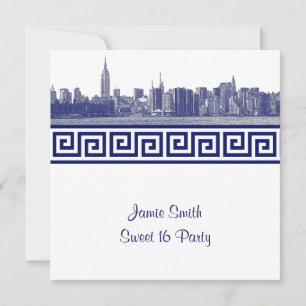 NYC Weite Skyline Ätzung BW GK Sweet Sixteen SQ Bl Einladung