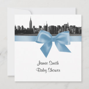 NYC Weite Skyline Geätzt BW Hellblau Baby Shower S Einladung