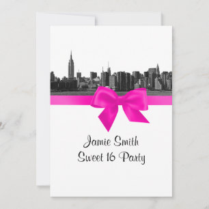 NYC Weite Skyline Geätzt BW Hot Pink Sweet 16 Einladung