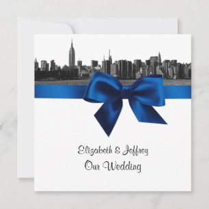 NYC Weite Skyline Geätzt BW Königlich Blau Hochzei Einladung