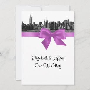NYC-Weite Skyline geätzt BW Lila Hochzeit Einladung