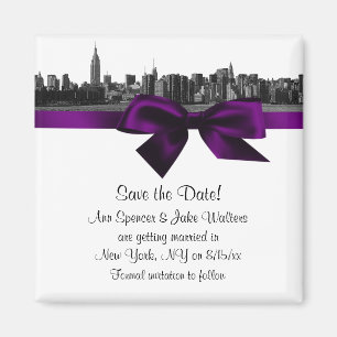 NYC Weite Skyline Geätzt BW Lila Save-the-Date Magnet