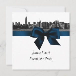 NYC Weite Skyline Geätzt BW Navy B Sweet Sixteen S Einladung