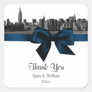 NYC weite Skyline geätzt BW Navy Blue Favor Tag Quadratischer Aufkleber