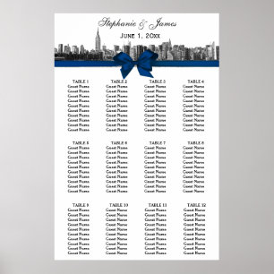 NYC Weite Skyline Geätzt SW Blau Sitzplan Poster