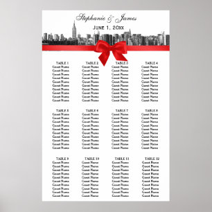 NYC Weite Skyline Geätzt SW Rote Schleife Poster
