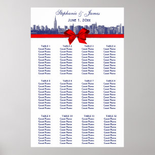 NYC Weite Skyline Geätzt SW Roter Bogen Blau Poster