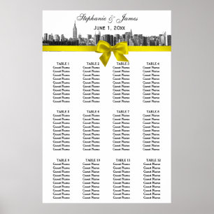 NYC-weites Skyline Etch BW gelbe Bow-Sitzkarte Poster