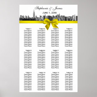 NYC-weites Skyline Etch BW gelbe Bow-Sitzkarte Poster