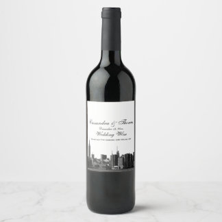 NYC-weites Skyline Etched BW Wine Bottle Label Weinetikett