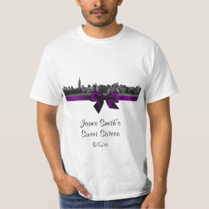 NYC-Weitwinkel-Silhouette-Geätztes-BW-Lila-T-Shirt T-Shirt