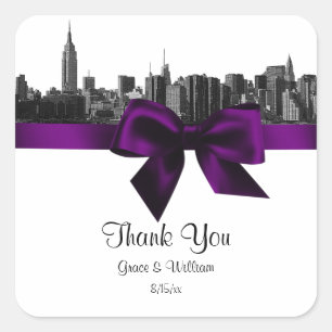 NYC-Weitwinkel-Skyline geätzt BW Lila Favor-Tag Quadratischer Aufkleber