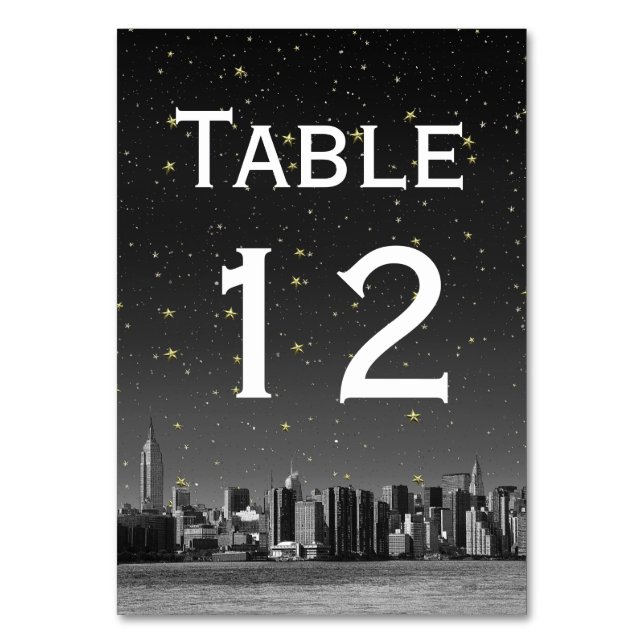 NYC Wide Skyline Black Gradient Starry DIY BG Tischnummer (Vorderseite)