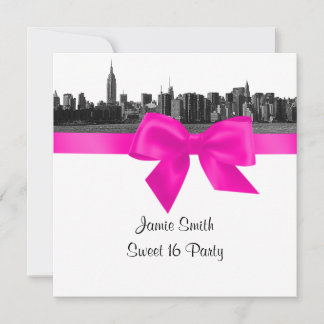 NYC Wide Skyline Etch BW Hot Pink 16 . Geburtstag Einladung