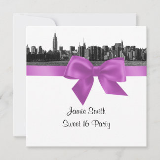 NYC Wide Skyline Etch BW Lilac 16 . Geburtstag SQ Einladung