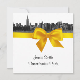 NYC Wide Skyline Etch BW Yellow Bachelorette SQ Einladung