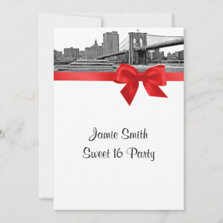 NYC Wide Skyline Etched BB BW Red 16 . Geburtstag Einladung