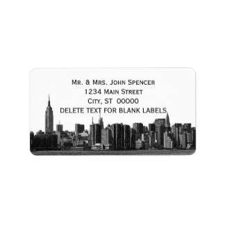 NYC Wide Skyline Etched BW Address Label Adressaufkleber