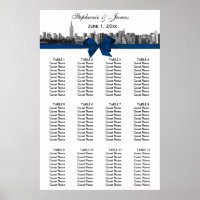 NYC Wide Skyline Etched BW Blue Bow Seekarte