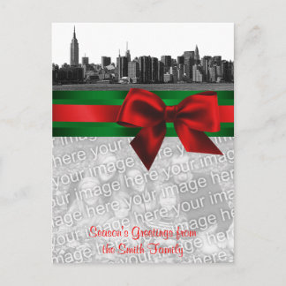 NYC Wide Skyline Etched BW Christmas Your Photo Feiertagspostkarte