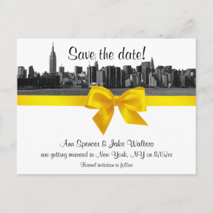 NYC Wide Skyline Etched BW Gelb Save the Date Ankündigungspostkarte