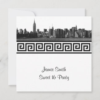 NYC Wide Skyline Etched BW GK 16 . Geburtstag SQ Einladung
