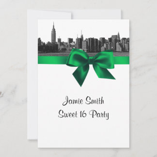 NYC Wide Skyline Etched BW Green 16 . Geburtstag Einladung