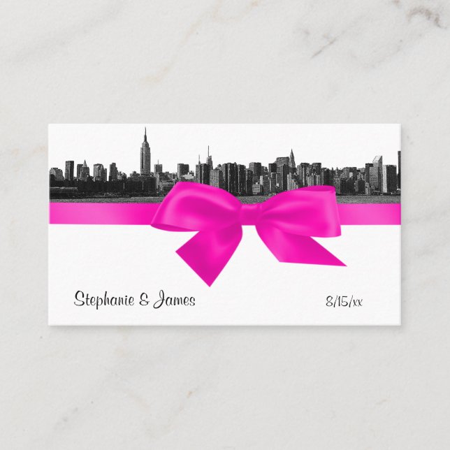 NYC Wide Skyline Etched BW Hot Pink Escortkarten Platzkarte (Vorderseite)