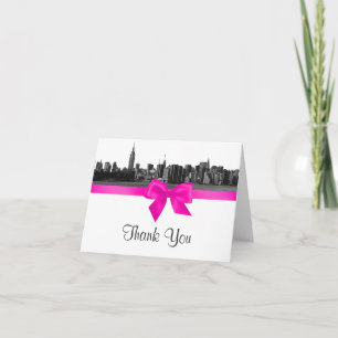 NYC Wide Skyline Etched BW Hot Pink H Vielen Dank Dankeskarte