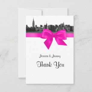 NYC Wide Skyline Etched BW Hot Pink vielen Dank Dankeskarte