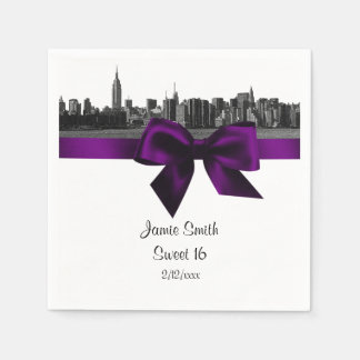 NYC Wide Skyline Etched BW Lila 16 . Geburtstag Serviette