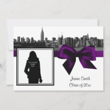 NYC Wide Skyline Etched BW Lila Foto Abschluss
