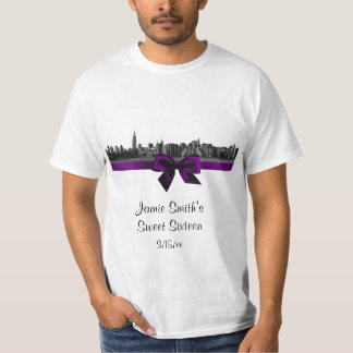 NYC Wide Skyline Etched BW Lila T - Shirt