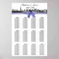 NYC Wide Skyline Etched BW Lilac Bow Seekarte