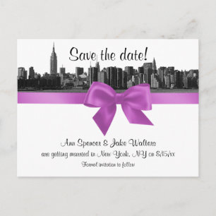 NYC Wide Skyline Etched BW Lilac Save the Date Ankündigungspostkarte