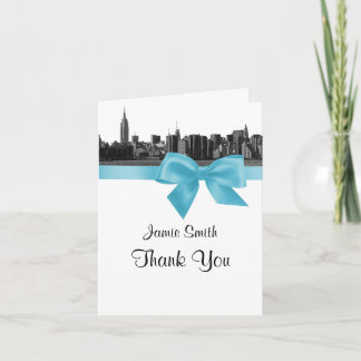 NYC Wide Skyline Etched BW Lt Blue Vielen Dank, #2 Dankeskarte