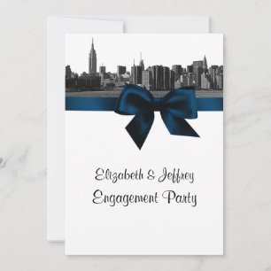 NYC Wide Skyline Etched BW Navy Engagement Party Einladung