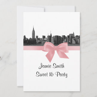 NYC Wide Skyline Etched BW Pink 16 . Geburtstag Einladung
