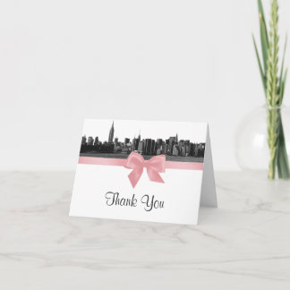 NYC Wide Skyline Etched BW Pink H Vielen Dank Dankeskarte