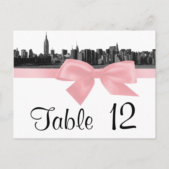 NYC Wide Skyline Etched BW Pink Tischnummer (Vorderseite)