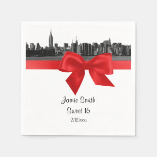 NYC Wide Skyline Etched BW Red 16 . Geburtstag Serviette