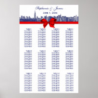 NYC Wide Skyline Etched BW Red Bow Blue